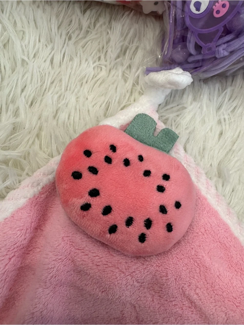 Pink Strawberry Plush hand towel for Kids very soft